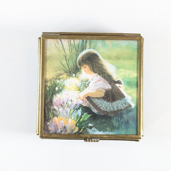 1990s Glass and brass trinket box handcrafted Via Vermont Mexico jewelry box - Picture 2 of 11